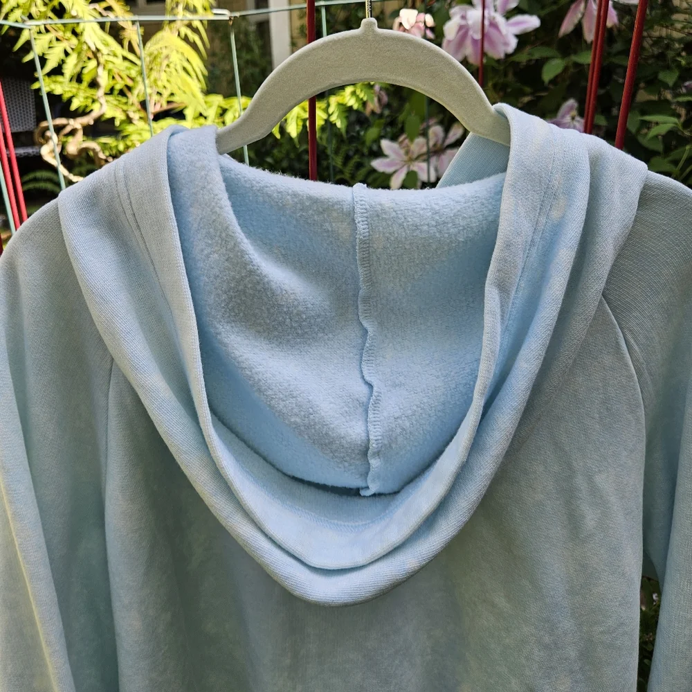 PINK Victoria's Secret Graphic Hoodie Sweatshirt LS Cropped Laced Blue Small EUC - Picture 11 of 12